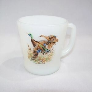 Mallard Duck Vintage Coffee Mug Fire King White Cup Anchor Hocking Milk Glass
